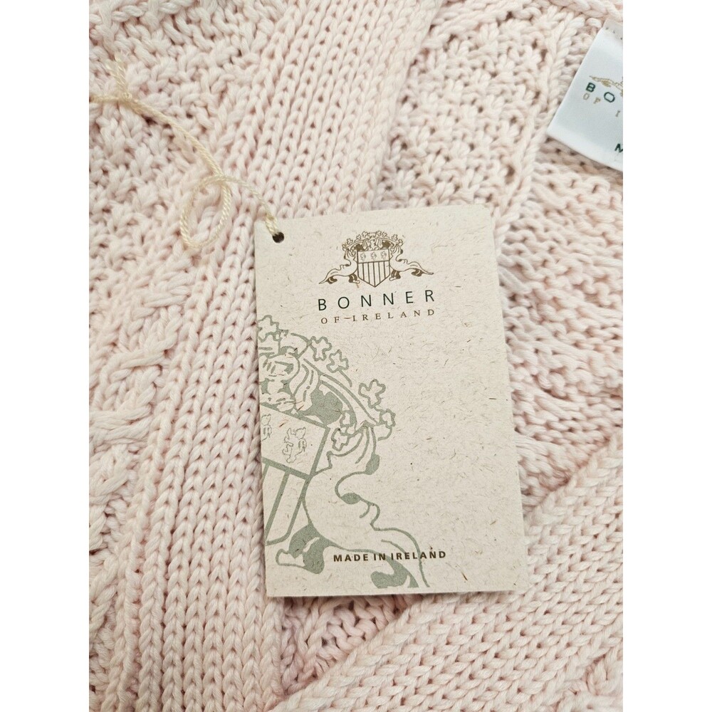 BONNER of IRELAND Women's Cable Knit Cardigan Sweater Medium Pink Striped Preppy - Picture 8 of 12